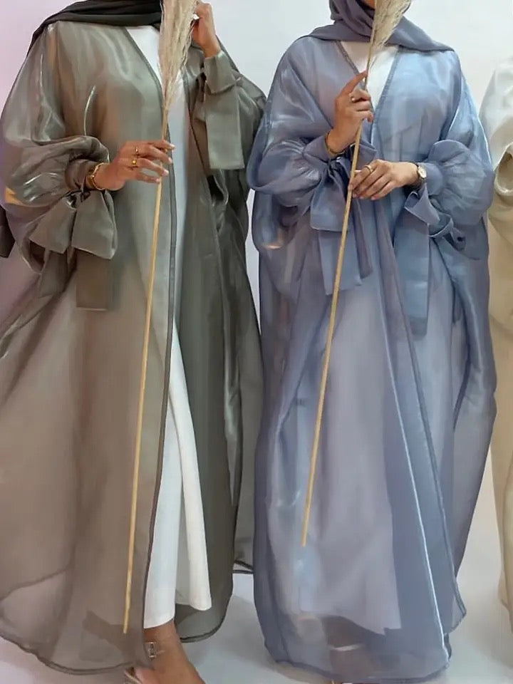 Sheer Wrist Tie Up Abaya - RULACOUTURE 