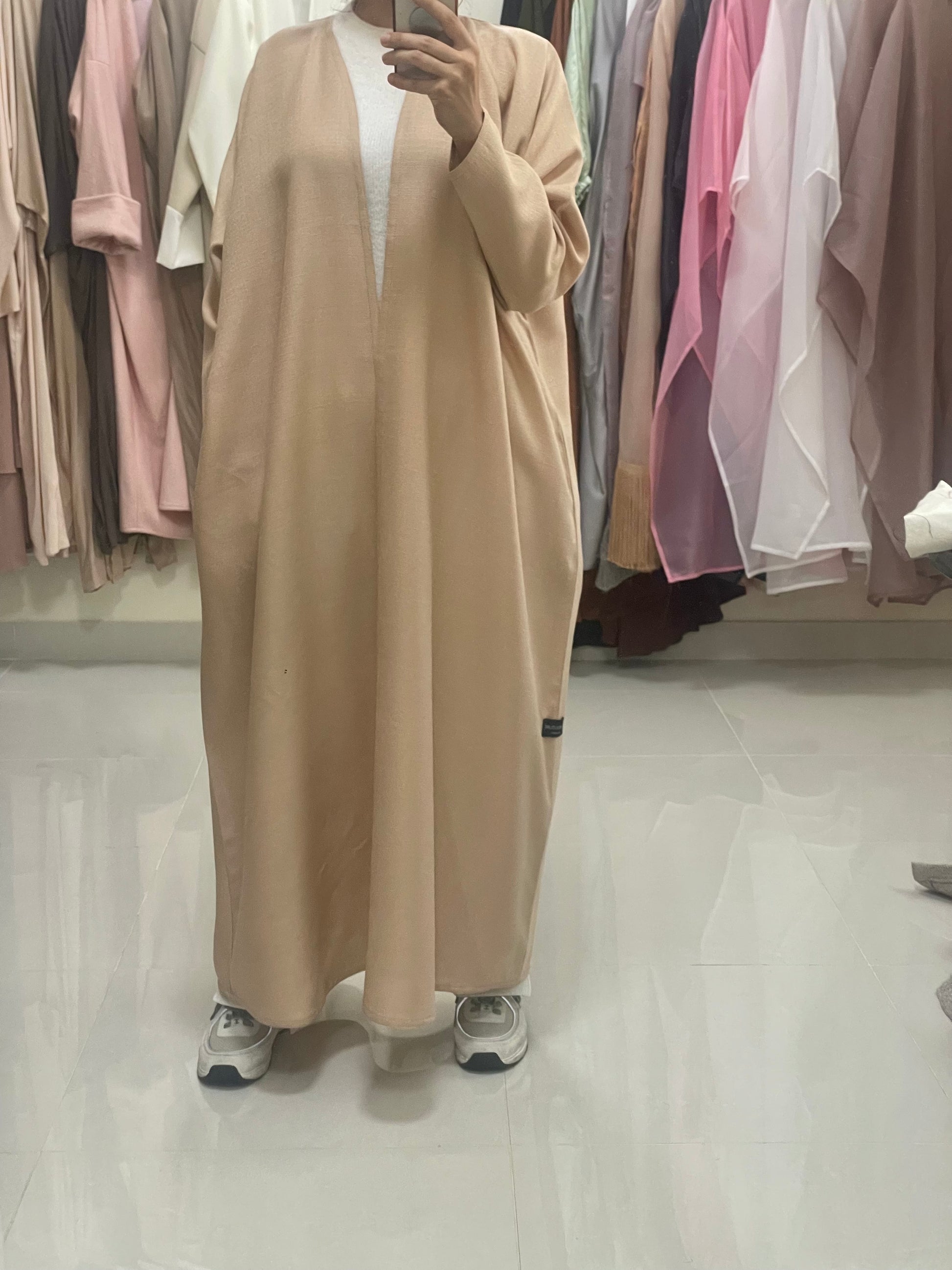 The Casual Beige Jacket Abaya with Pockets - RULACOUTURE 