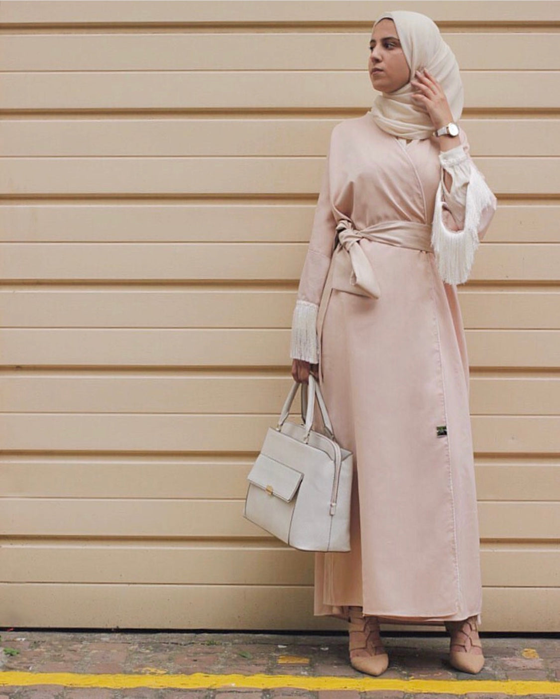 Blush Tasseled Abaya - RULACOUTURE 