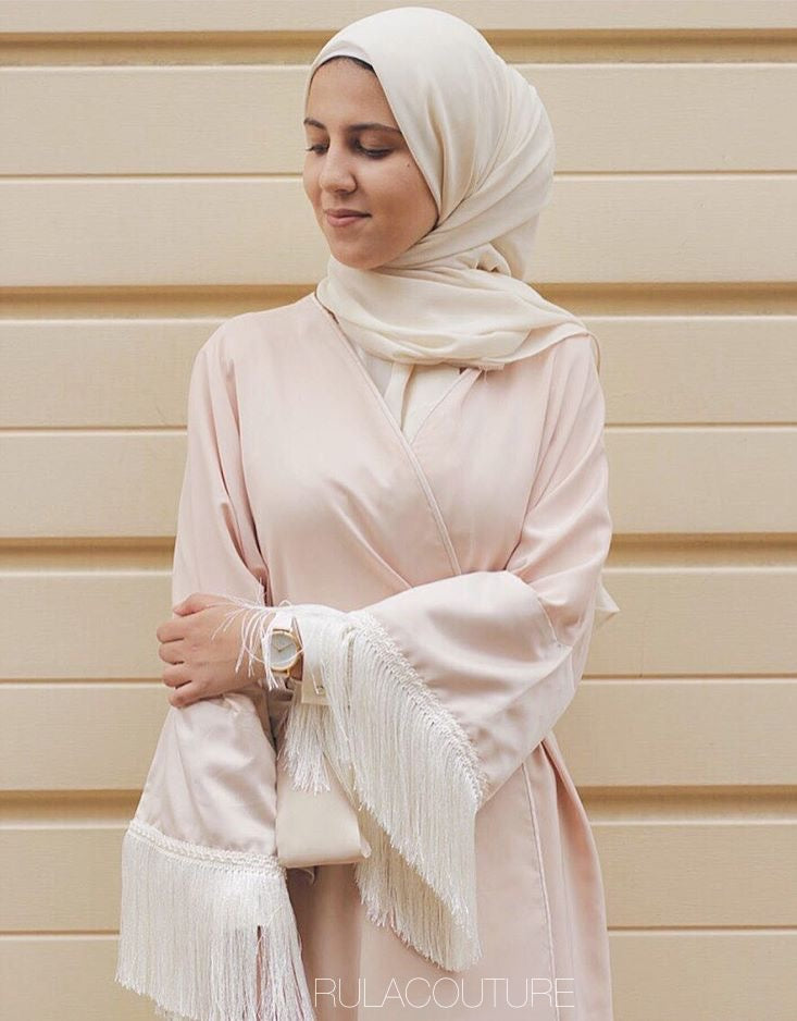 Blush Tasseled Abaya - RULACOUTURE 